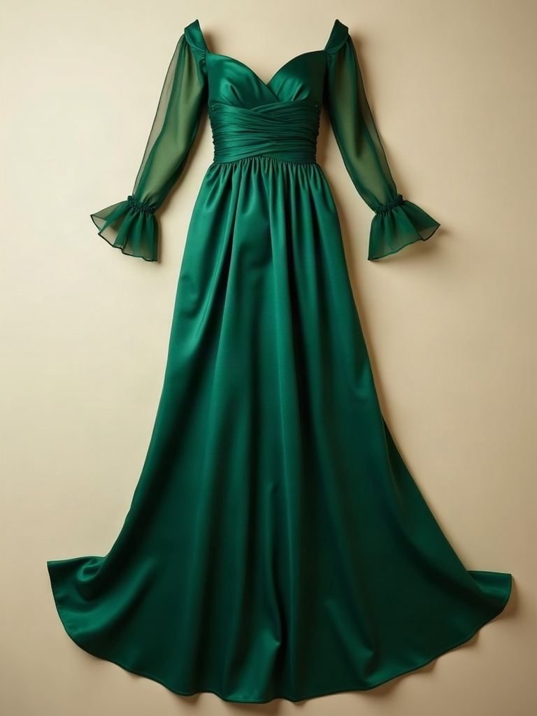 Emerald — Off-shoulder satin evening gown