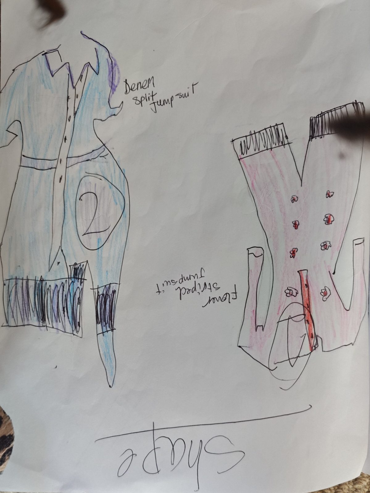 Amelie's original drawing for Denim Split
