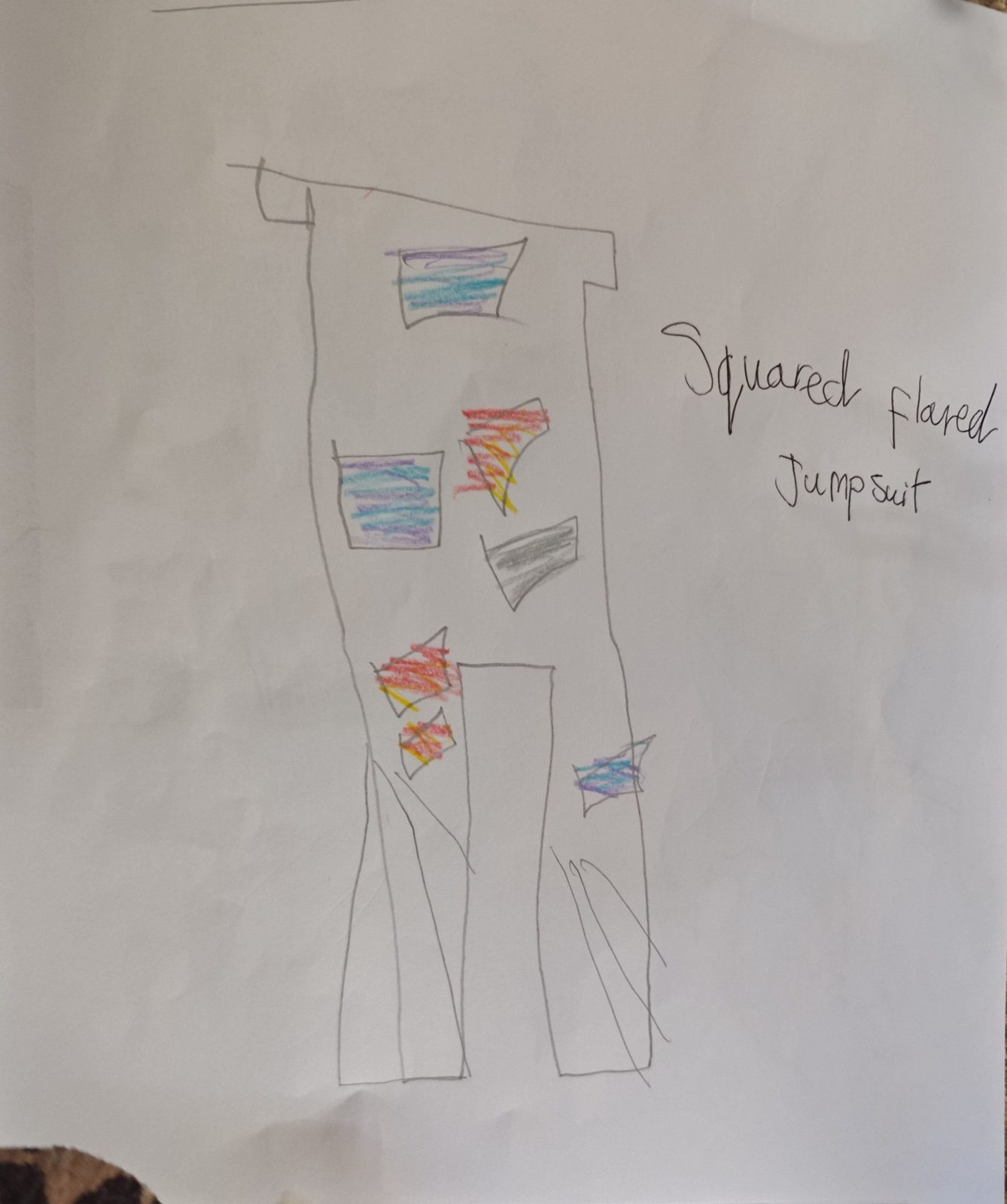Original sketchbook page — shape squared jumpsuit